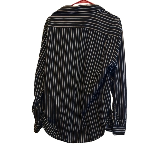 Michael Kors Long Sleeve Button Down Shirt Black w/ White & Blue Stripes Men's L - Picture 2 of 6